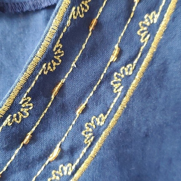 LILLY PULITZER NAVY BLUE GOLD BEADED LINEN TUNIC SIZE MEDIUM - Picture 6 of 10